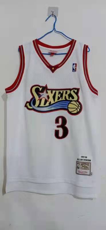 Men Philadelphia 76ers #3 Iverson White Mitchell Ness Adidas NBA Jersey